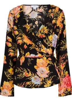 Floral-print chiffon wrap top