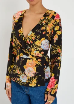 Floral-print chiffon wrap top