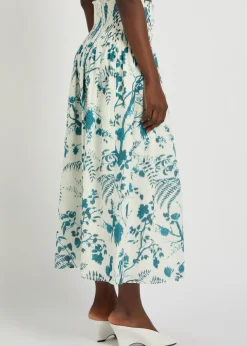Floral-print cotton and linen-blend midi skirt