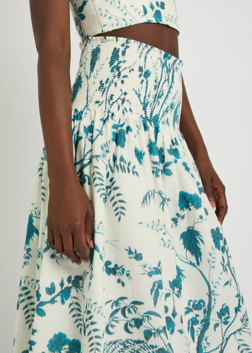 Floral-print cotton and linen-blend midi skirt