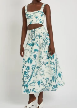 Floral-print cotton and linen-blend crop top
