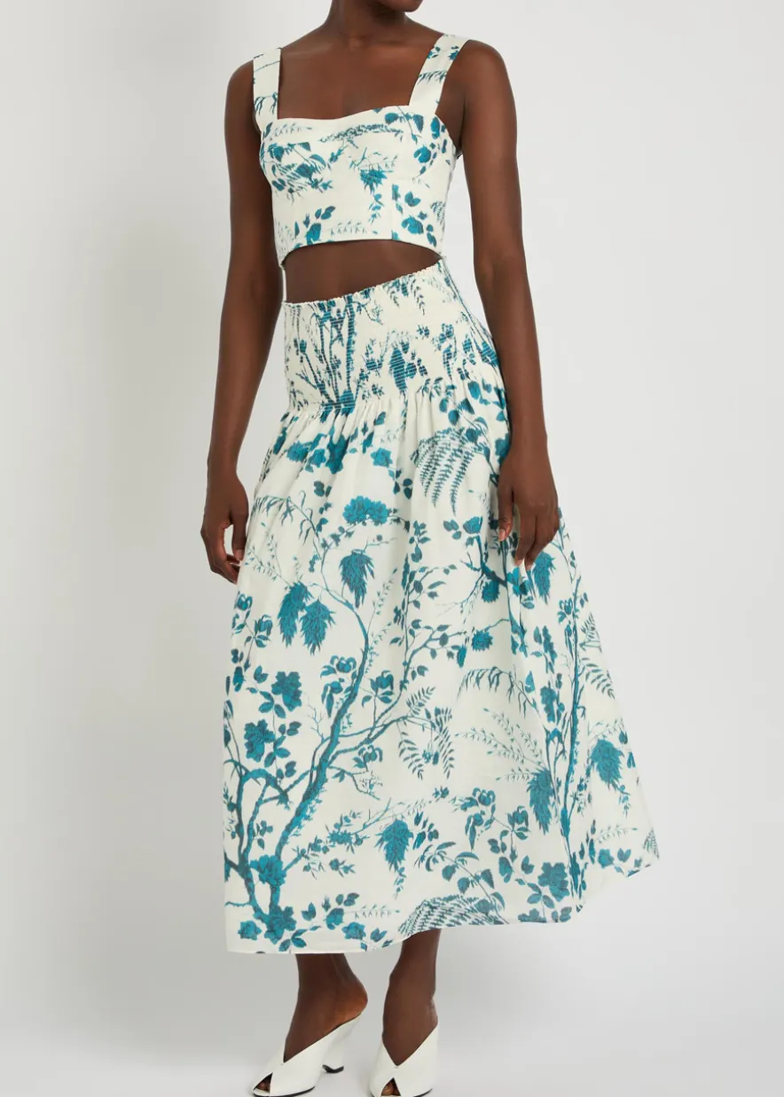 Floral-print cotton and linen-blend crop top