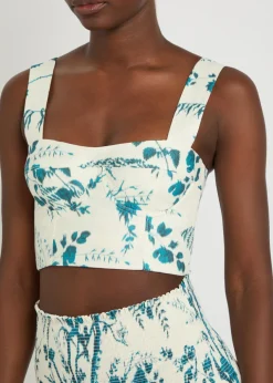 Floral-print cotton and linen-blend crop top