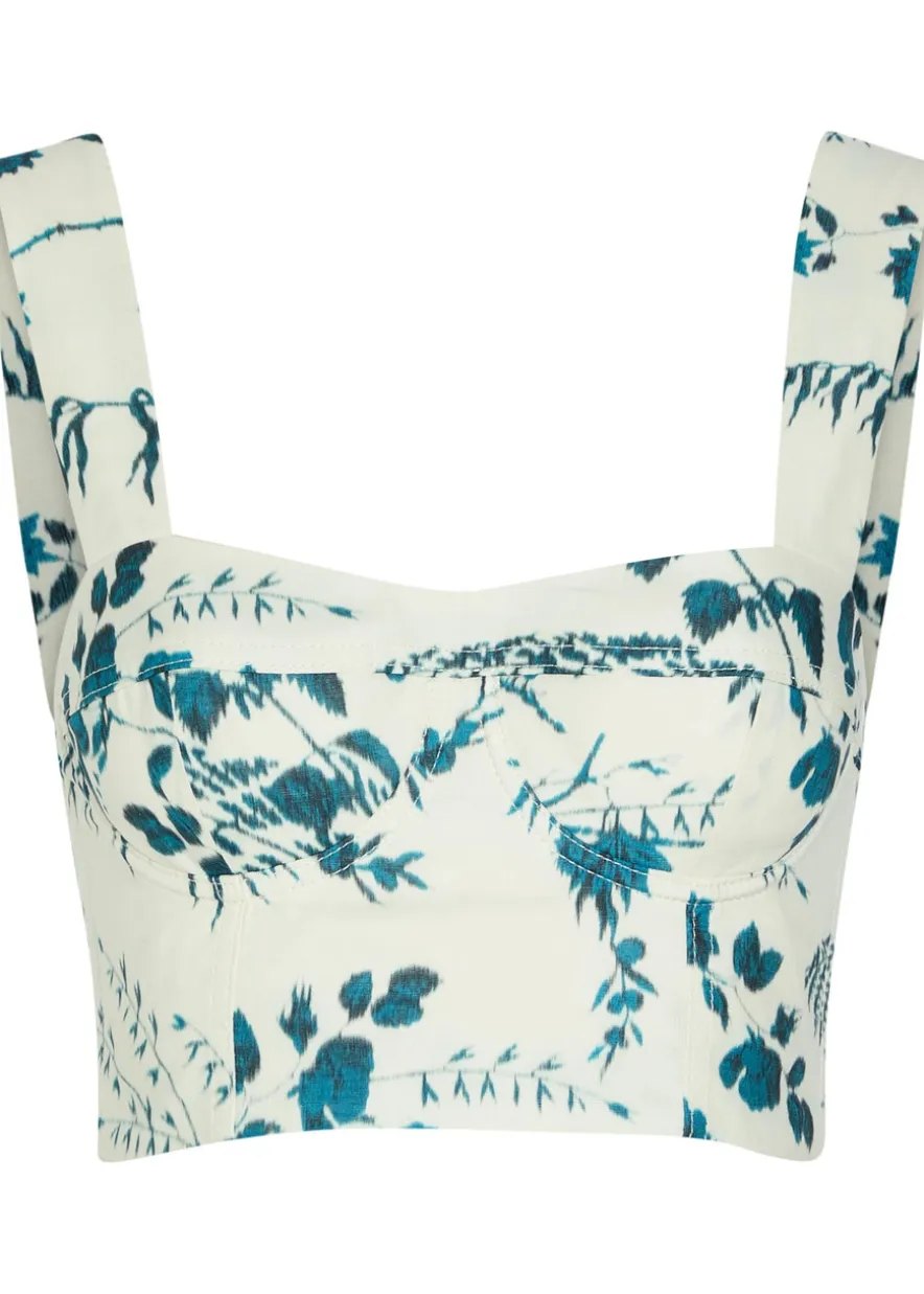 Floral-print cotton and linen-blend crop top
