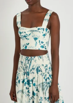Floral-print cotton and linen-blend crop top