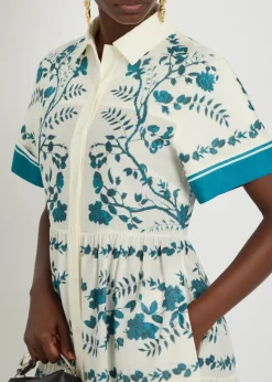 Floral-print cotton and linen-blend midi shirt dress