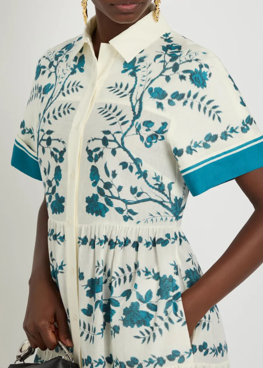Floral-print cotton and linen-blend midi shirt dress