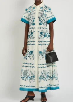 Floral-print cotton and linen-blend midi shirt dress