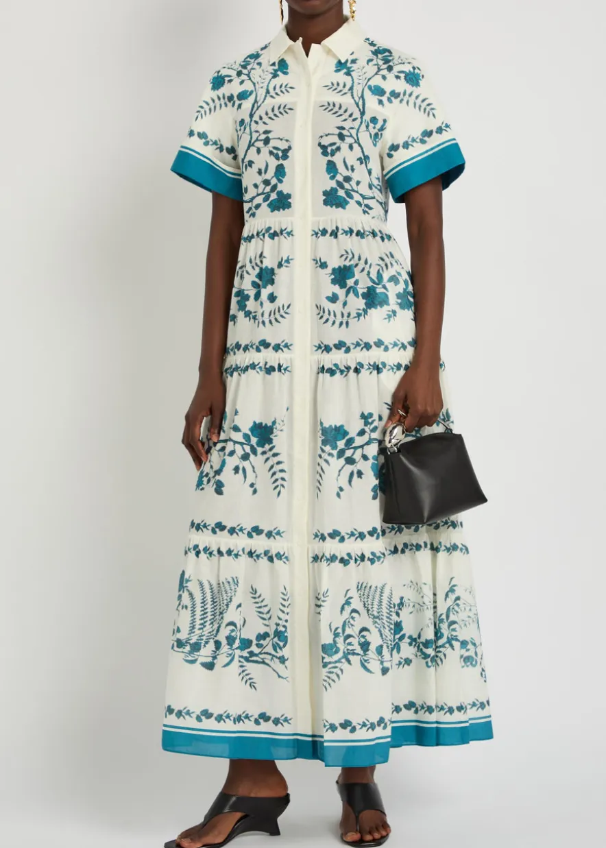 Floral-print cotton and linen-blend midi shirt dress