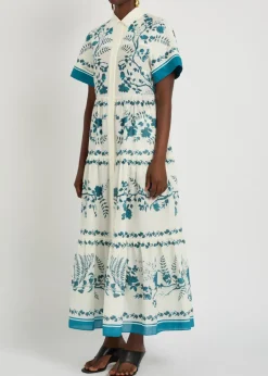 Floral-print cotton and linen-blend midi shirt dress