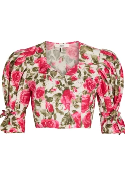 Floral-print cotton-poplin cropped blouse