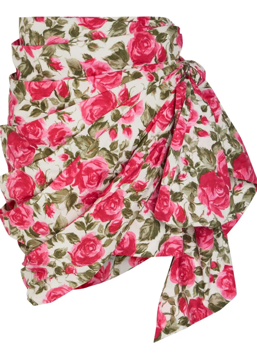Floral-print cotton-poplin knee-length wrap skirt