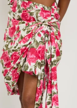 Floral-print cotton-poplin knee-length wrap skirt