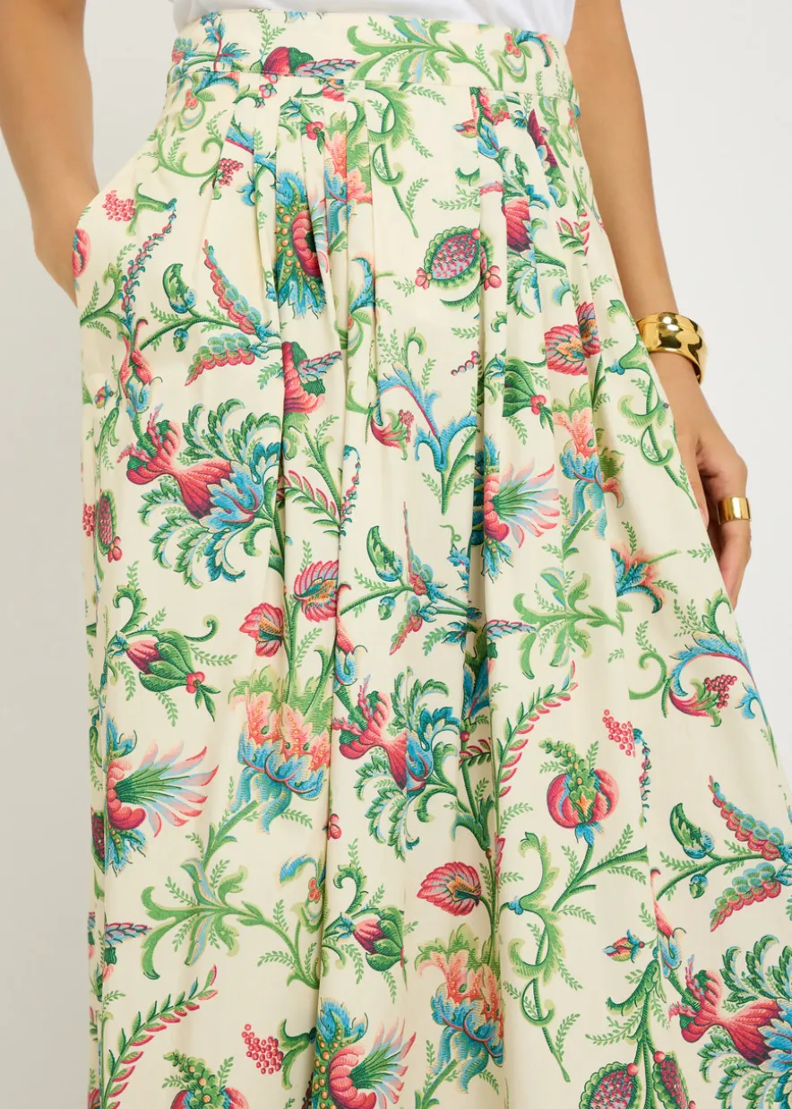 Floral-print cotton-poplin maxi skirt