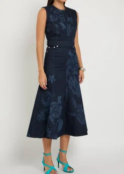 Floral-print denim midi dress