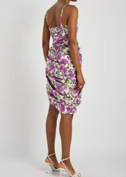 Floral-print gathered cotton mini dress