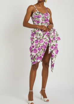 Floral-print gathered cotton mini dress