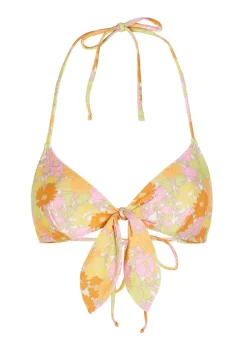 Floral-print halterneck bikini top