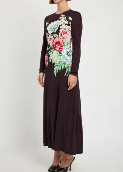 Floral-print jersey-mesh midi dress