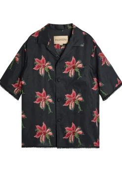 Floral-print linen shirt