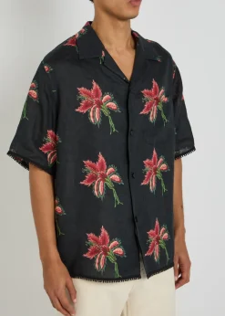 Floral-print linen shirt