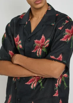 Floral-print linen shirt