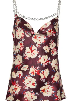 Floral-print metal detail silk blouse