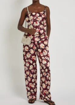 Floral-print metal detail silk blouse