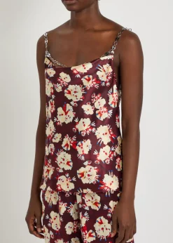 Floral-print metal detail silk blouse
