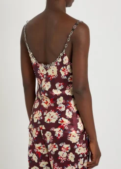 Floral-print metal detail silk blouse