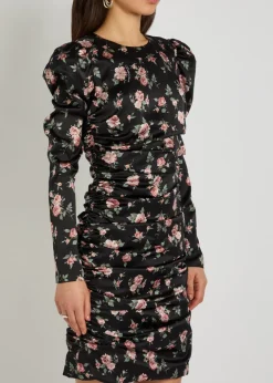 Floral-print ruched stretch-silk mini dress