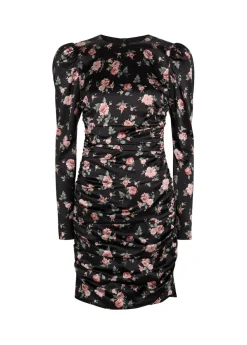 Floral-print ruched stretch-silk mini dress
