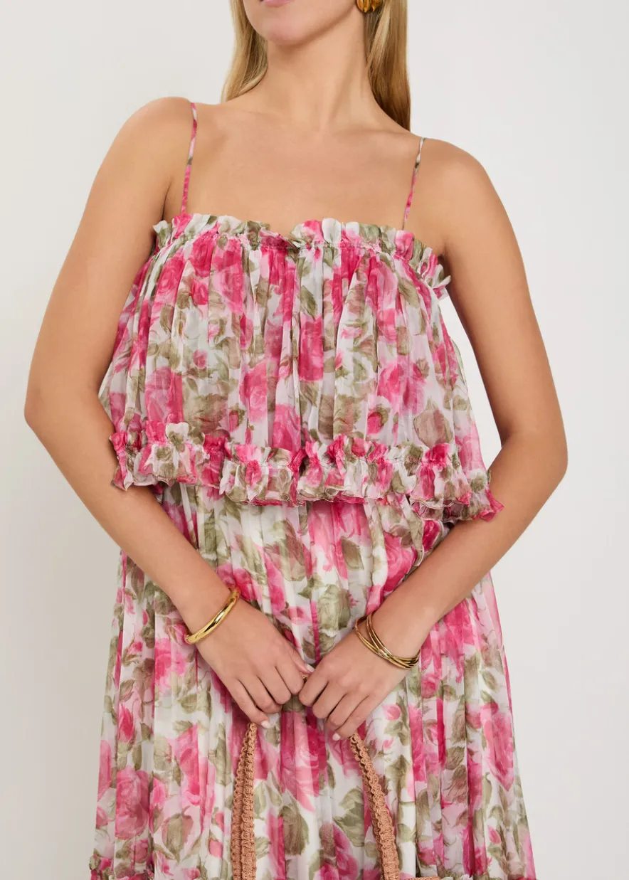 Floral print ruffled silk-chiffon maxi dress