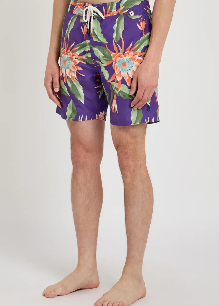 Floral-print shell swim shorts