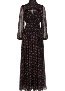 Floral-print shirred silk maxi dress