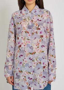 Floral-print silk shirt