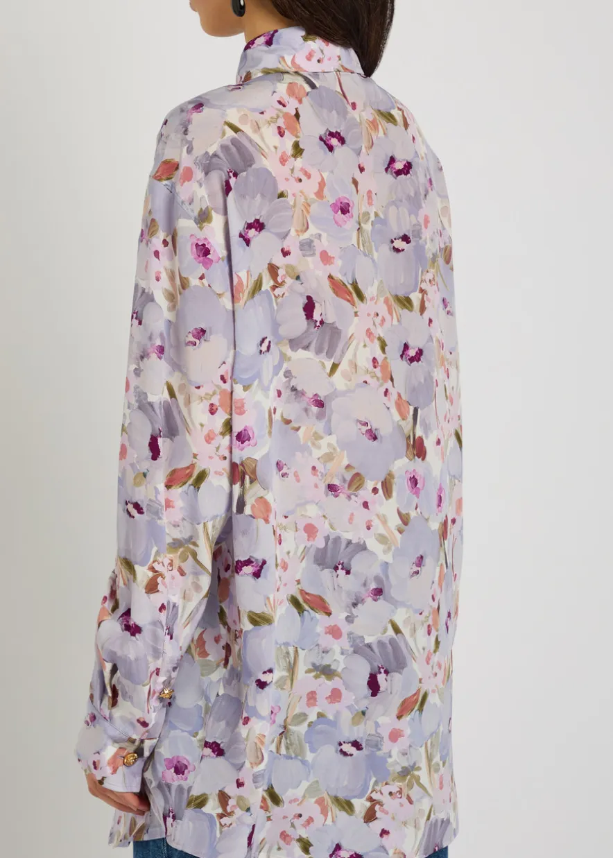 Floral-print silk shirt