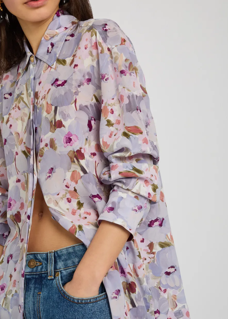 Floral-print silk shirt
