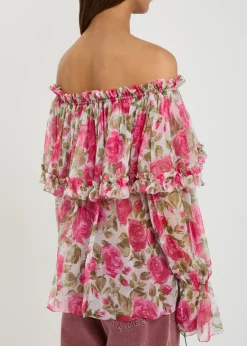 Floral-print silk top