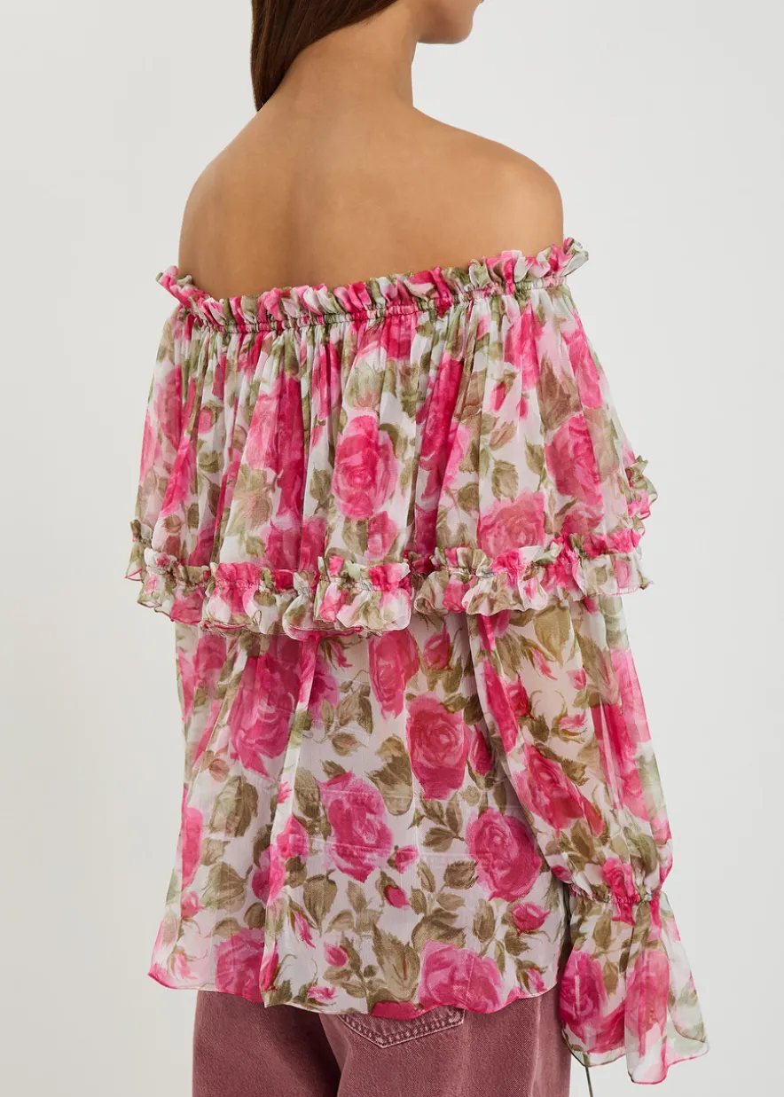 Floral-print silk top