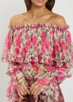 Floral-print silk top