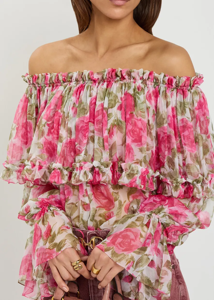 Floral-print silk top