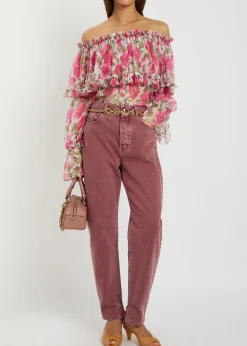 Floral-print silk top