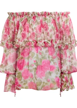 Floral-print silk top