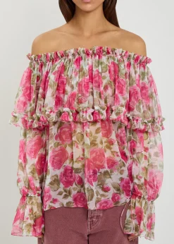 Floral-print silk top