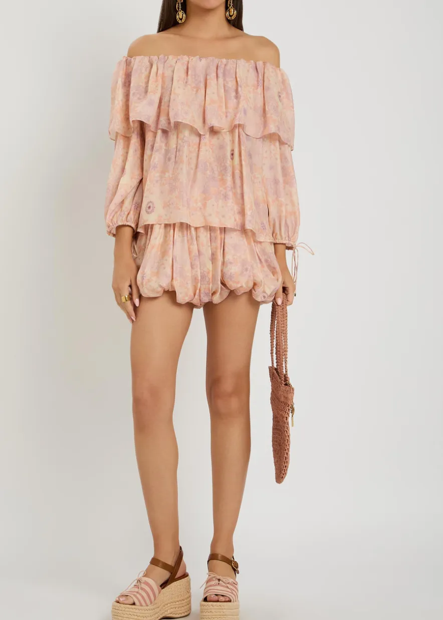 Floral-print silk top