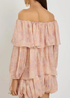 Floral-print silk top