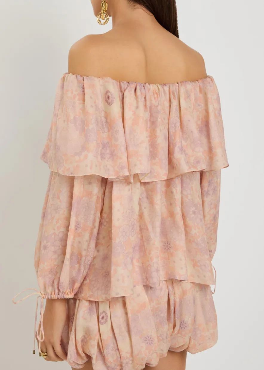 Floral-print silk top