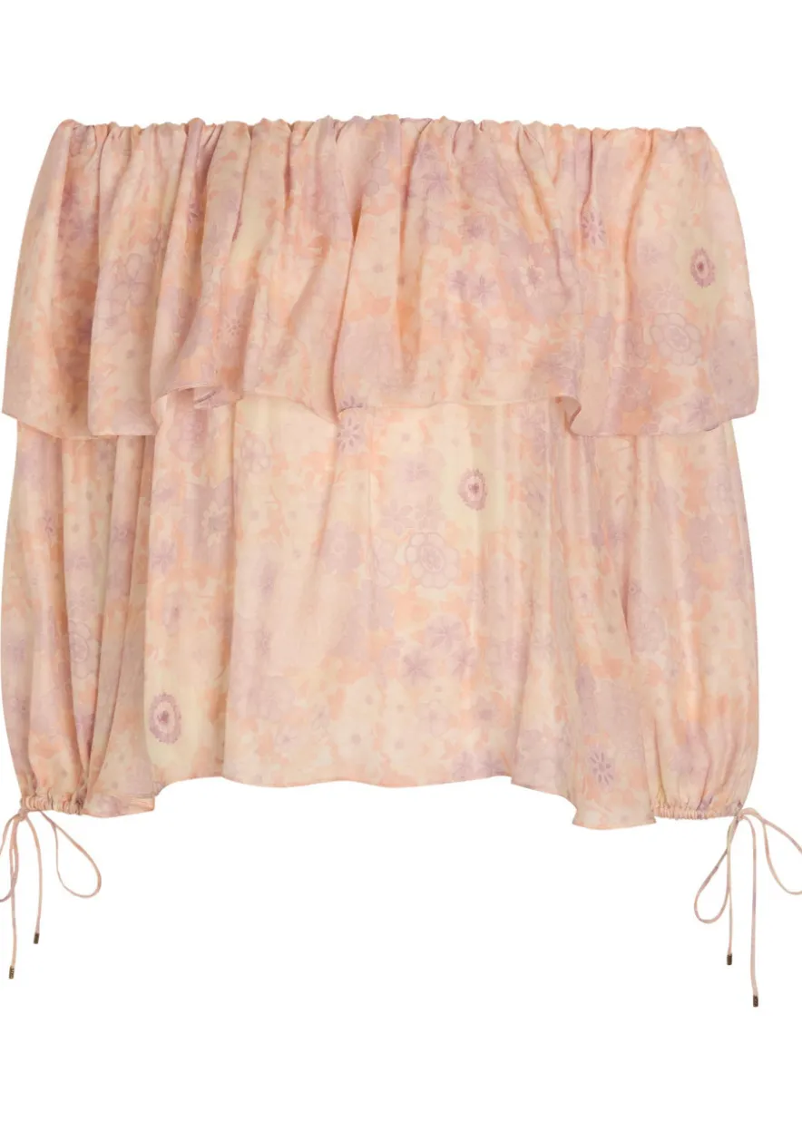 Floral-print silk top
