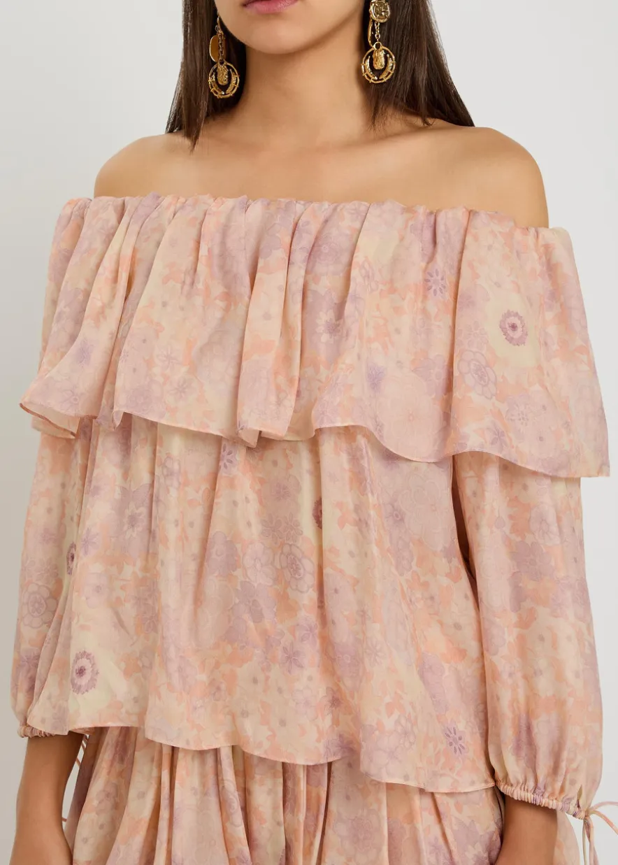 Floral-print silk top